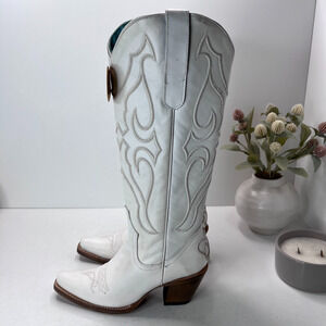 Corral Embroidery Snip Toe Western Knee High Leather Boot White Women's 7M